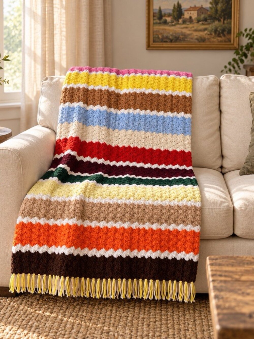 Vintage Boho Granny Handmade Afghan Weave Crochet Rectangle Throw Blanket 65x39”
